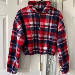 Teddy half zipped crop jacket